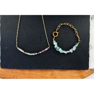 Fluorite Bundle Necklace & Bracelet Non-tarnish Gold Chain Waterproof Jewelry